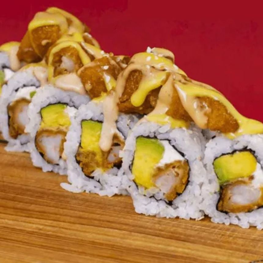 Roll Kamasutra con camarones en salsa spicy